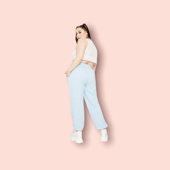 Dolls Kill | Women’s Pants | Joggers | Curve Blue Kanji Sweatpants - Picture 2 of 5